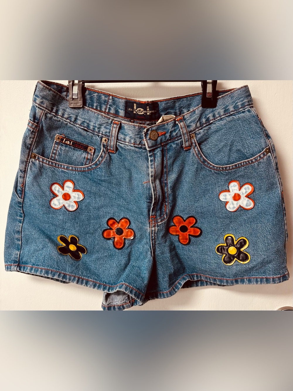 Vintage signature floral print high-rise shorts LEI patched Denim Shorts-size 11